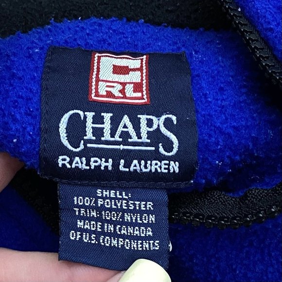 Vintage Chaps Ralph Lauren Men's Sz M / L Spell Out Full Zip Blue Fleece Jacket - Picture 6 of 6